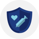 Ilustración de un escudo con un corazón y una jeringa