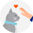 Ilustración de una mano acariciando a un gato gris