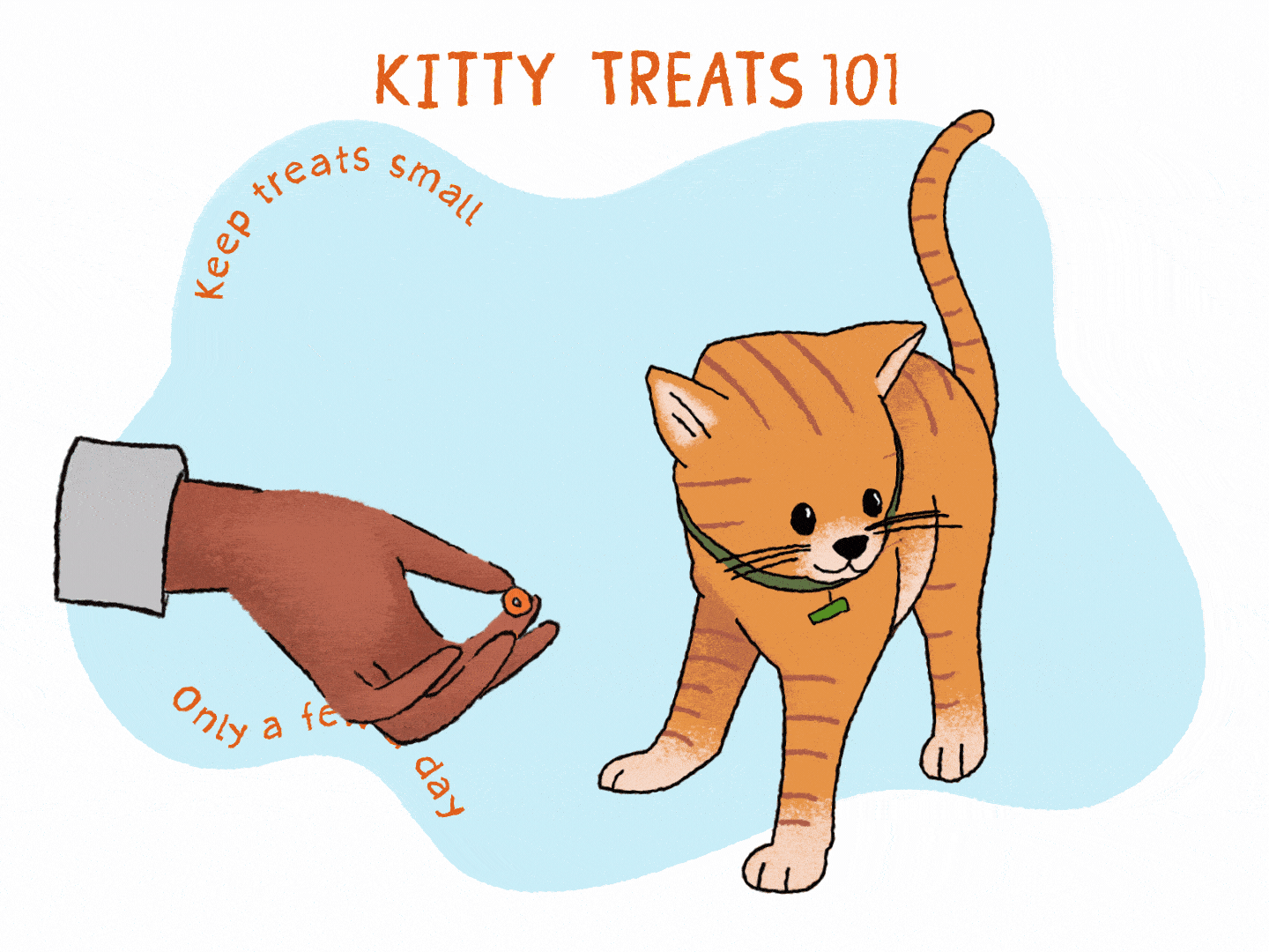 ilustración de una dándole un premio a un gato naranja