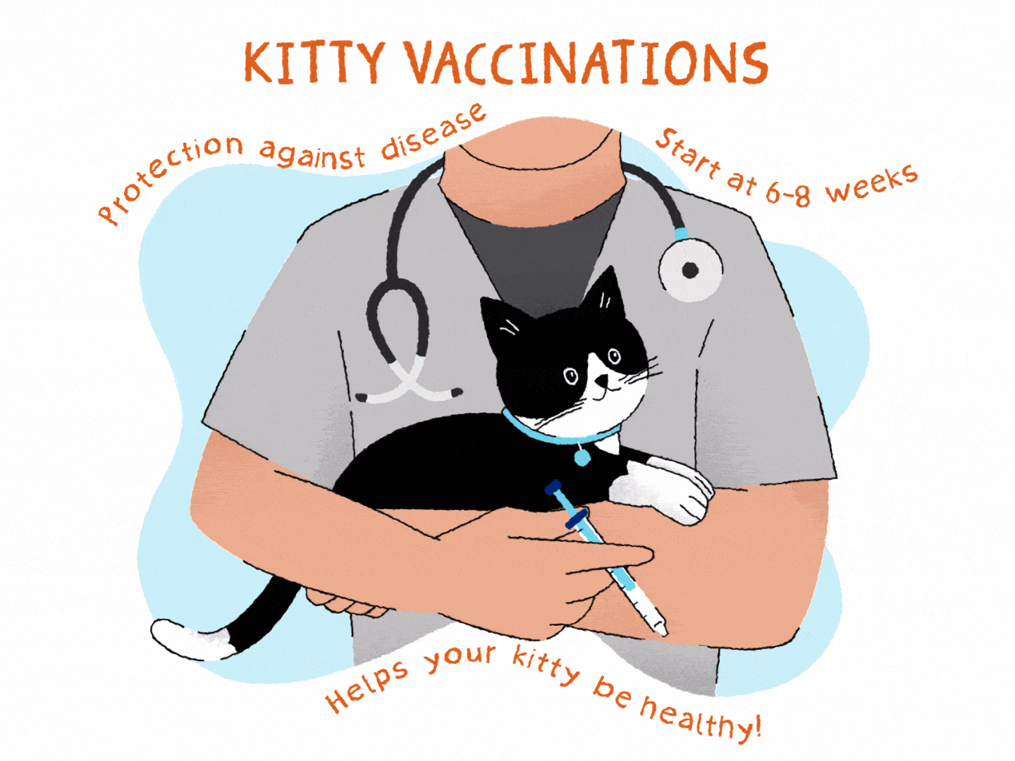 ilustración de un veterinario sosteniendo un gato negro