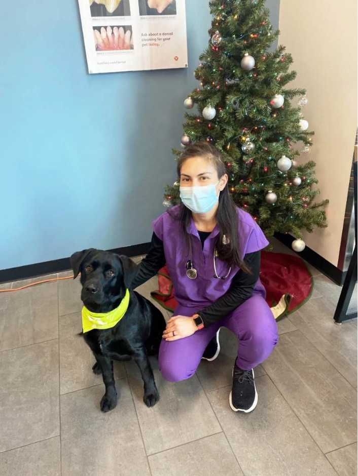 Perro negro y su dueño en el Banfield Pet Hospital